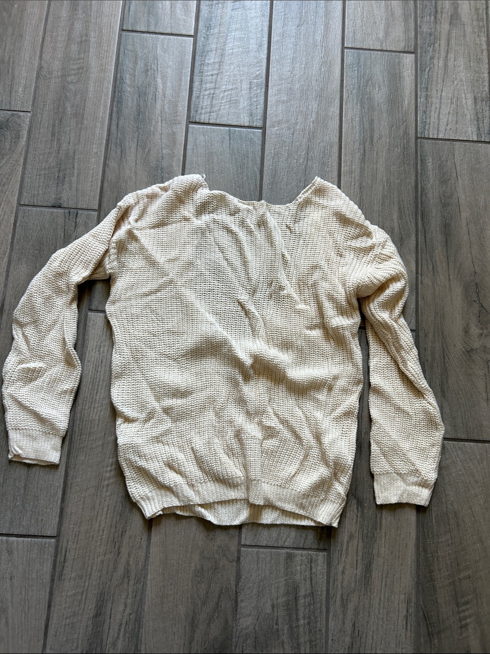Nasty Gal Cream Waffle Knit Crewneck Sweater